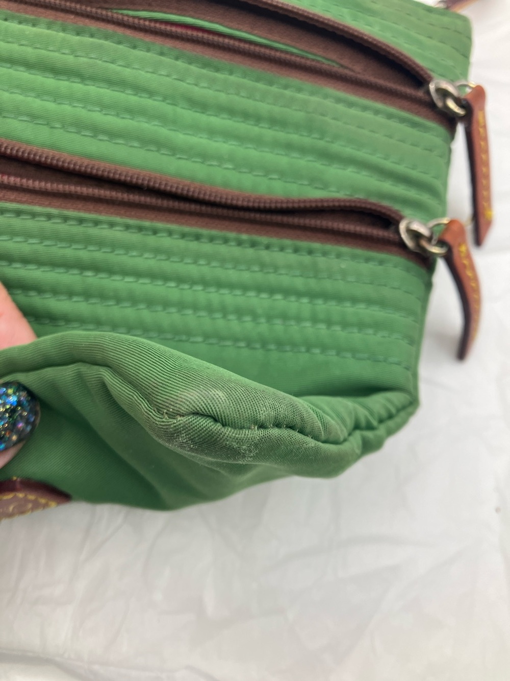 Dooney & Bourke Green Nylon Crossbody with Brown Leather Trim - Picture 9 of 10